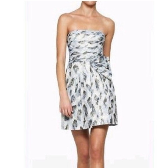 BCBGMaxAzria Dresses & Skirts - BCBGMAXAZRIA Metallic Jacquard Strapless Mini Dress, Haze Combo Print, Size 8